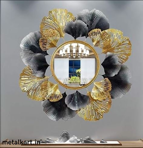 Metallic Golden Floral Eclipse Wall Mirror (24 x 24 Inches)