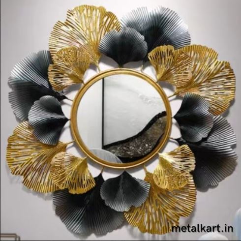 Metallic Golden Floral Eclipse Wall Mirror (24 x 24 Inches)