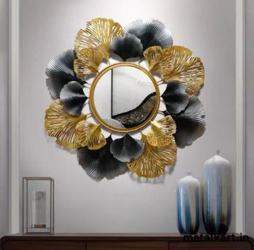 Metallic Golden Floral Eclipse Wall Mirror (24 x 24 Inches)