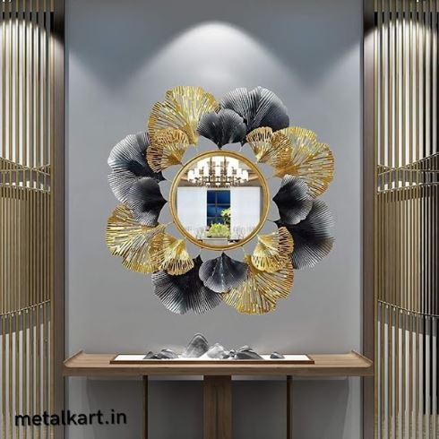 Metallic Golden Floral Eclipse Wall Mirror (24 x 24 Inches)