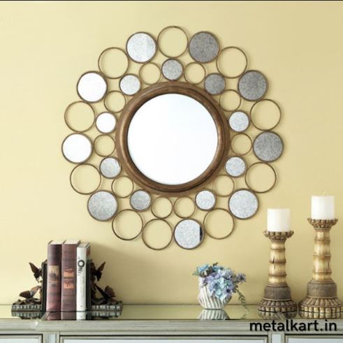 Metallic Golden Solar Radiance Wall Mirror (30 x 30 Inches)