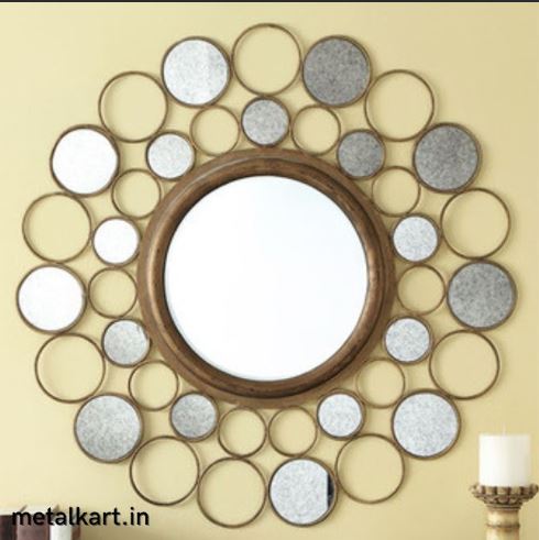 Metallic Golden Solar Radiance Wall Mirror (30 x 30 Inches)
