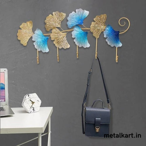 Metallic Handmade Zinkgo Leaf Hook for Living Room (28 x 12 Inches)