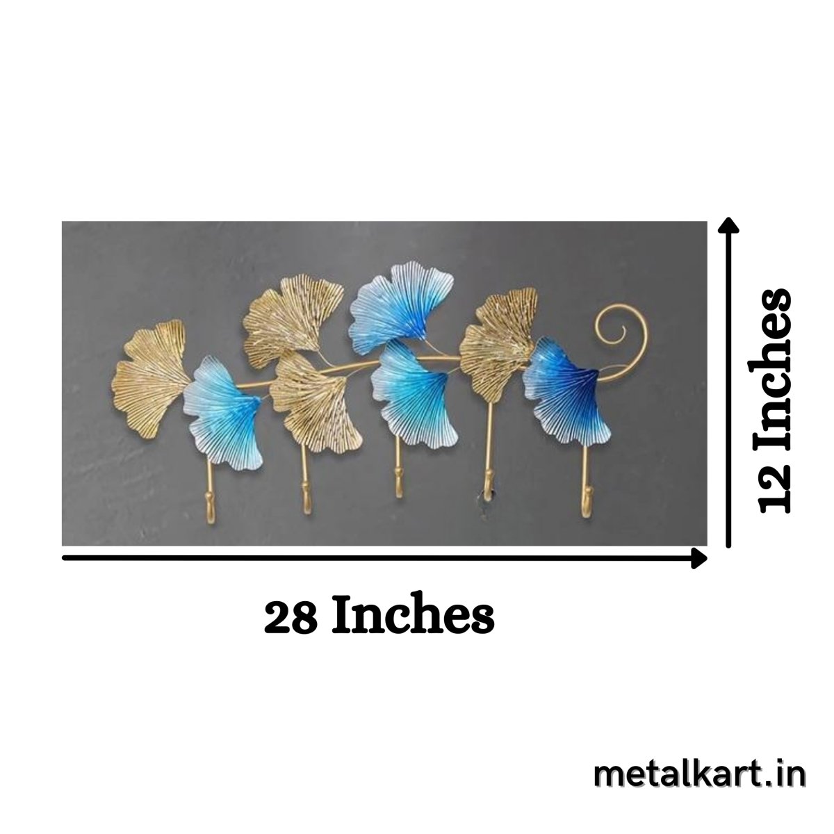 Metallic Handmade Zinkgo Leaf Hook for Living Room (28 x 12 Inches)