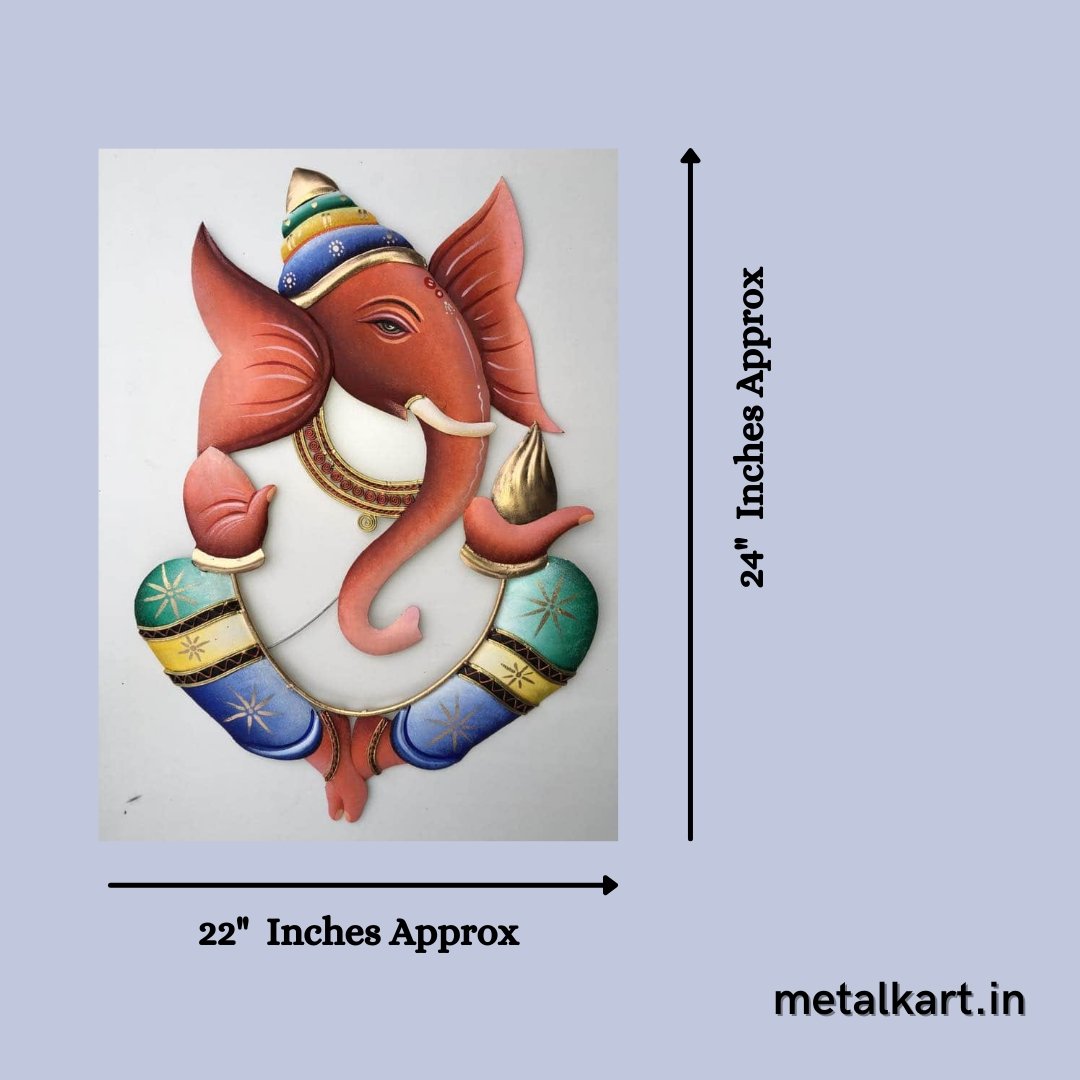 Metallic Jire top Ganesha Wall sculpture (24 x 22 Inches)