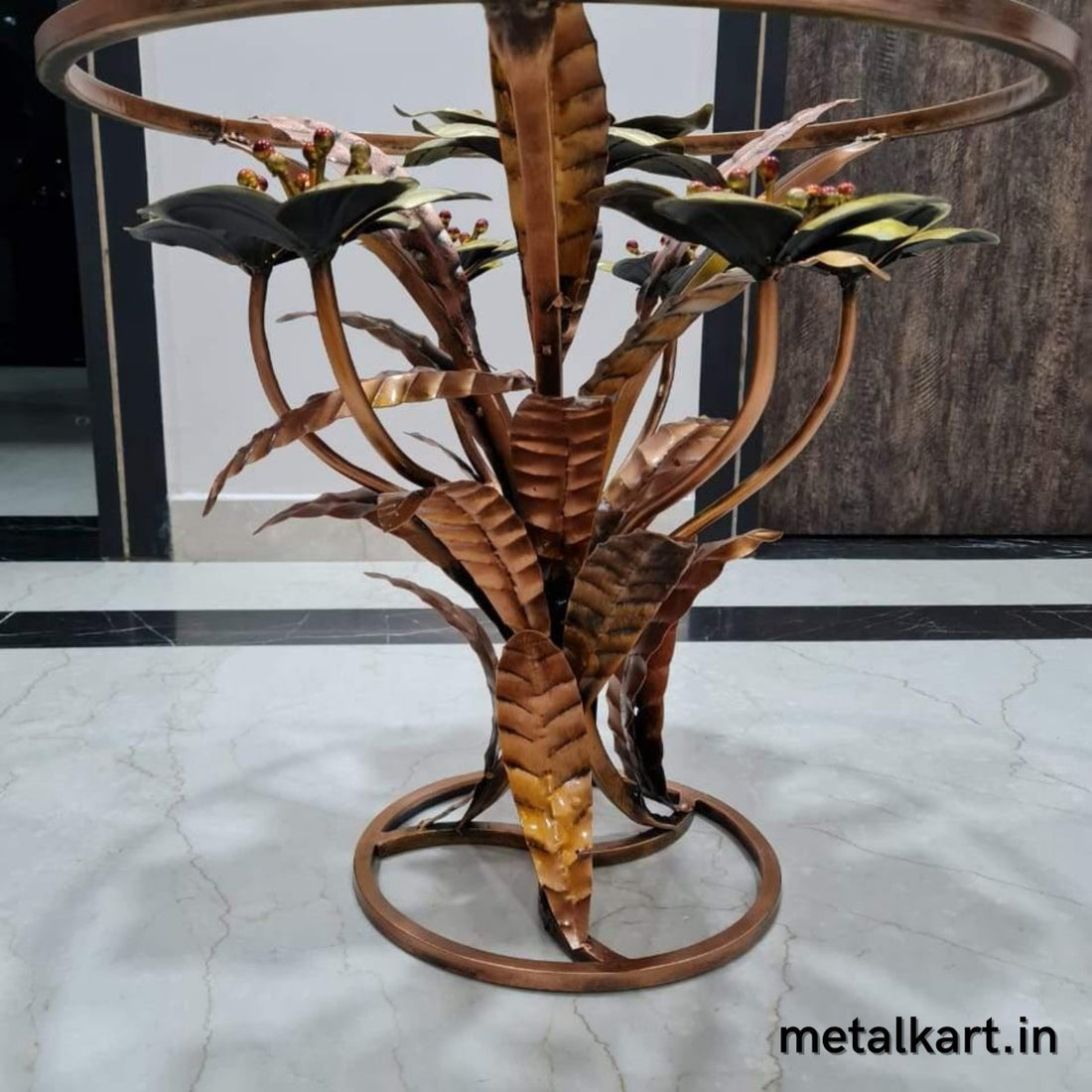 Metallic Multipurpose Flowery Center Table With Glass Top For living room (22.5*22.5*20 Inches approx)