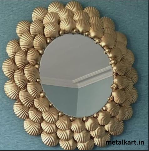 Metallic Oval lined leaf mirror (26 x 26 Inches)