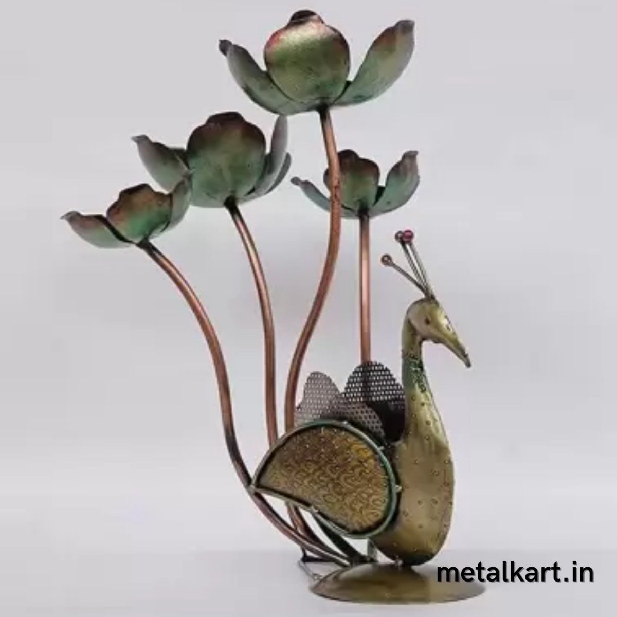 Metallic Peacock Carrying T-Lite Holder Table décor (17*13*20 Inches approx)
