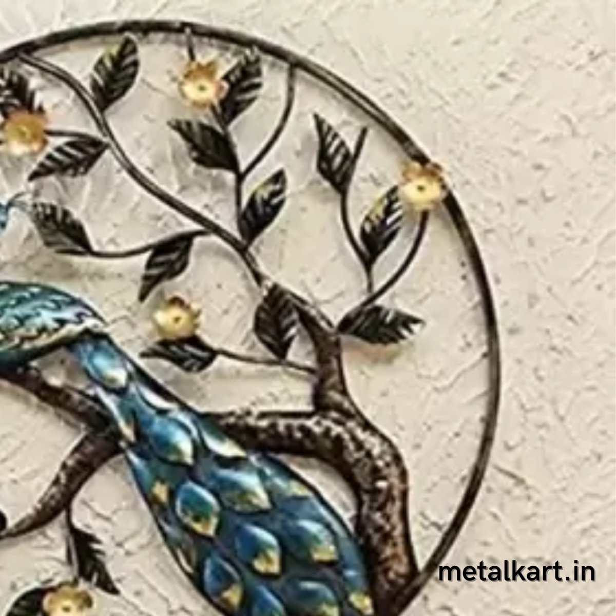Metallic Peacock perched into Ring shaped branch (36 x 36 Inches)