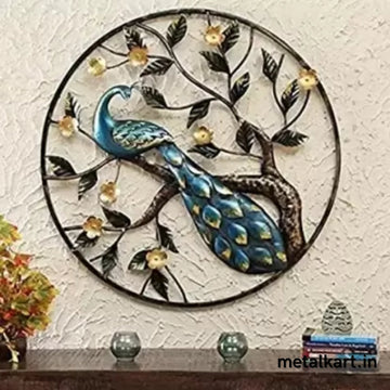Metallic Peacock perched into Ring shaped branch (36 x 36 Inches)