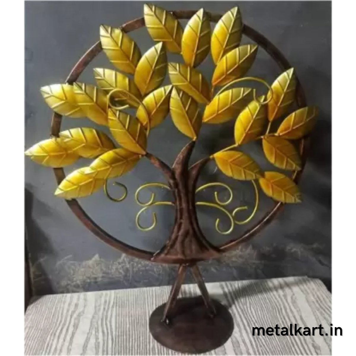 Metallic Pipal Tree in Circular Frame with Lot of Leaves Table top (19*6*20 Inches)
