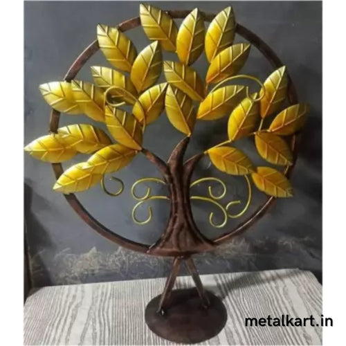 Metallic Pipal Tree in Circular Frame with Lot of Leaves Table top (19*6*20 Inches)