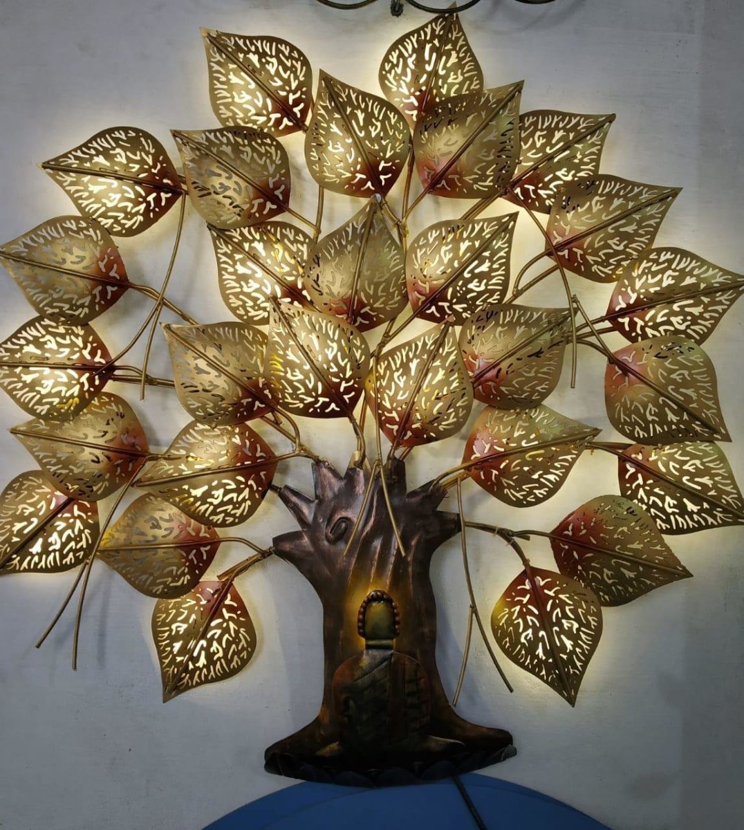 Metallic Pipal tree with Buddha ( 30x2x30 Inches)
