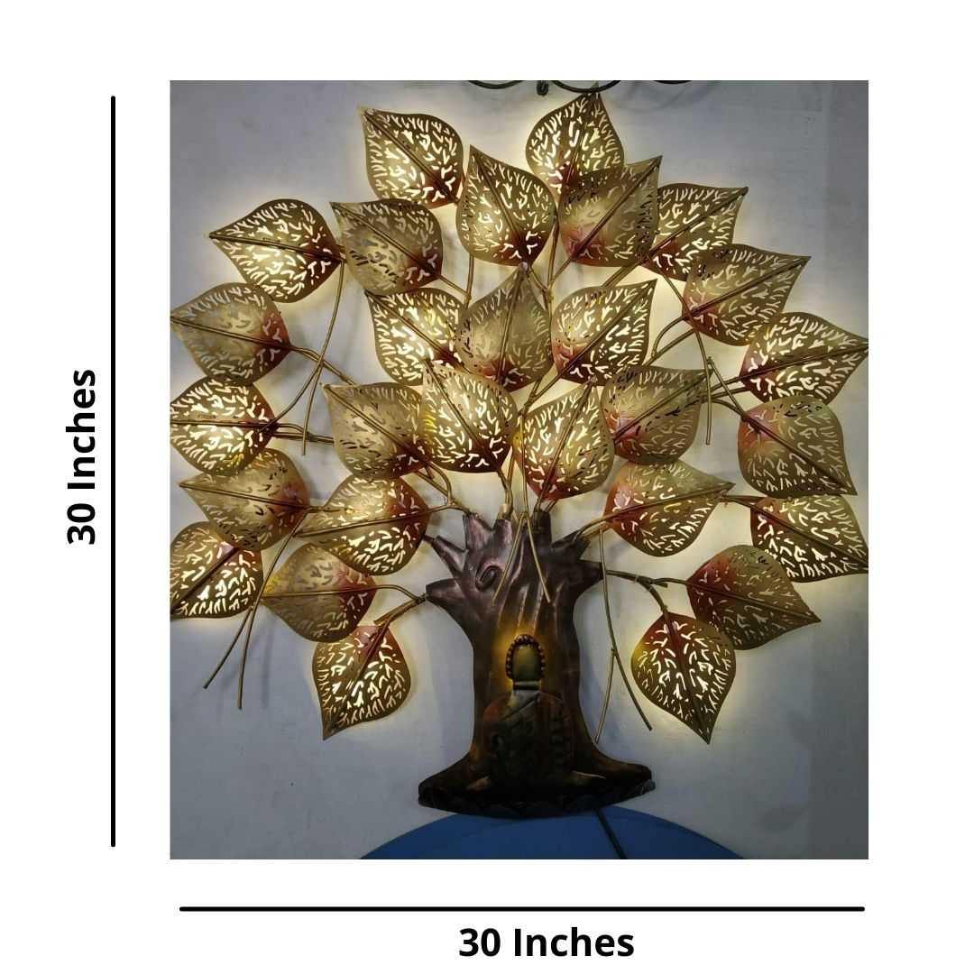 Metallic Pipal tree with Buddha ( 30x2x30 Inches)