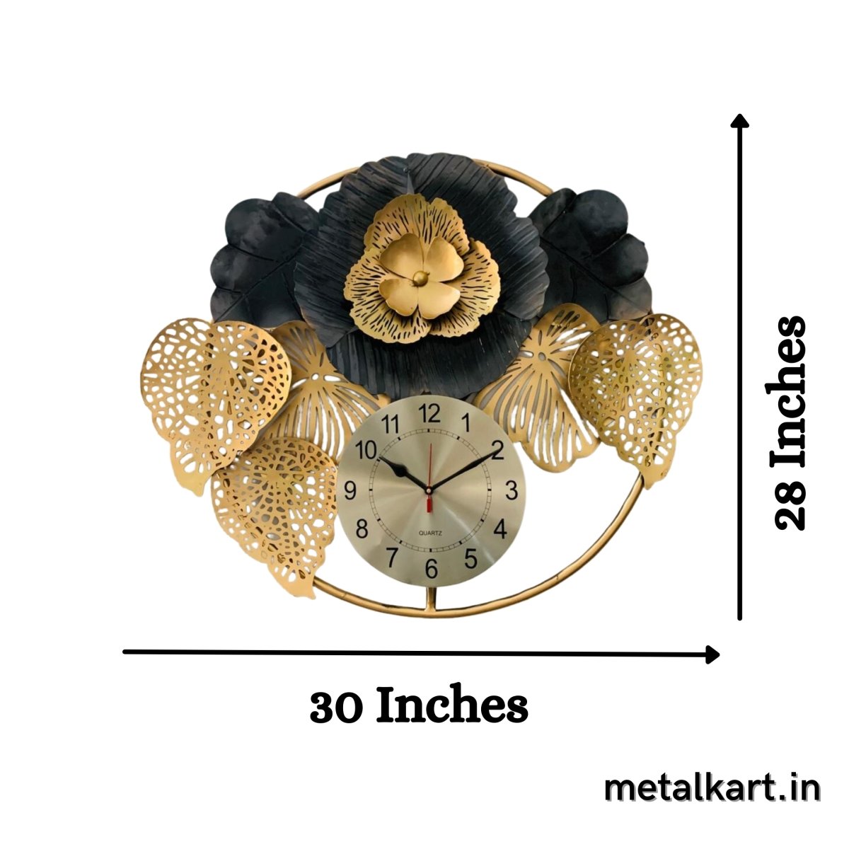 Metallic Ring Exotic Flower Leaf Wall Clock (30 x 28 Inches approx)