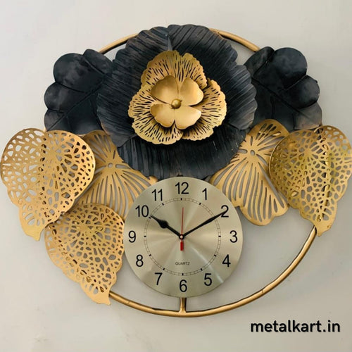Metallic Ring Exotic Flower Leaf Wall Clock (30 x 28 Inches approx)