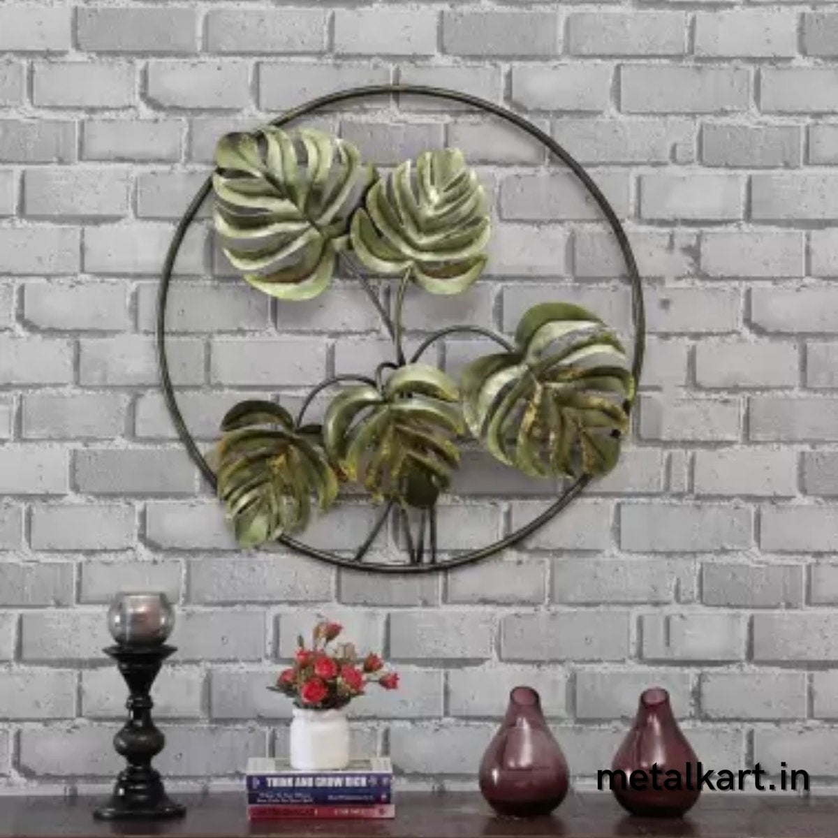 Metallic Ring with Palm Leaves Wall Hanging (29 x 29 Inches)