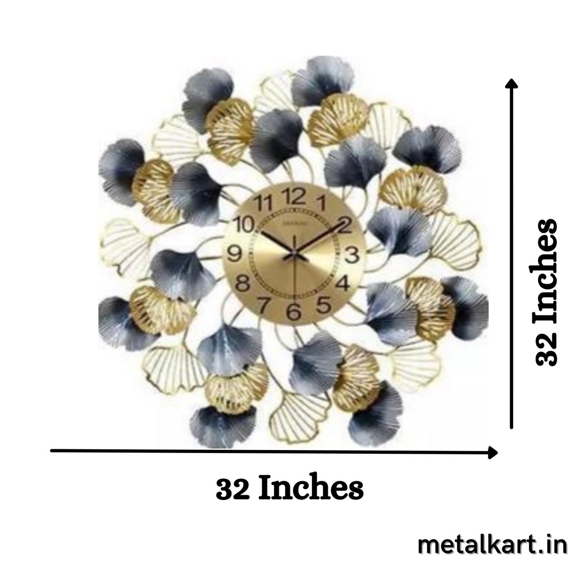 Metallic Round Shaped Leaf Centre Wall Clock (32 x 32 Inches)