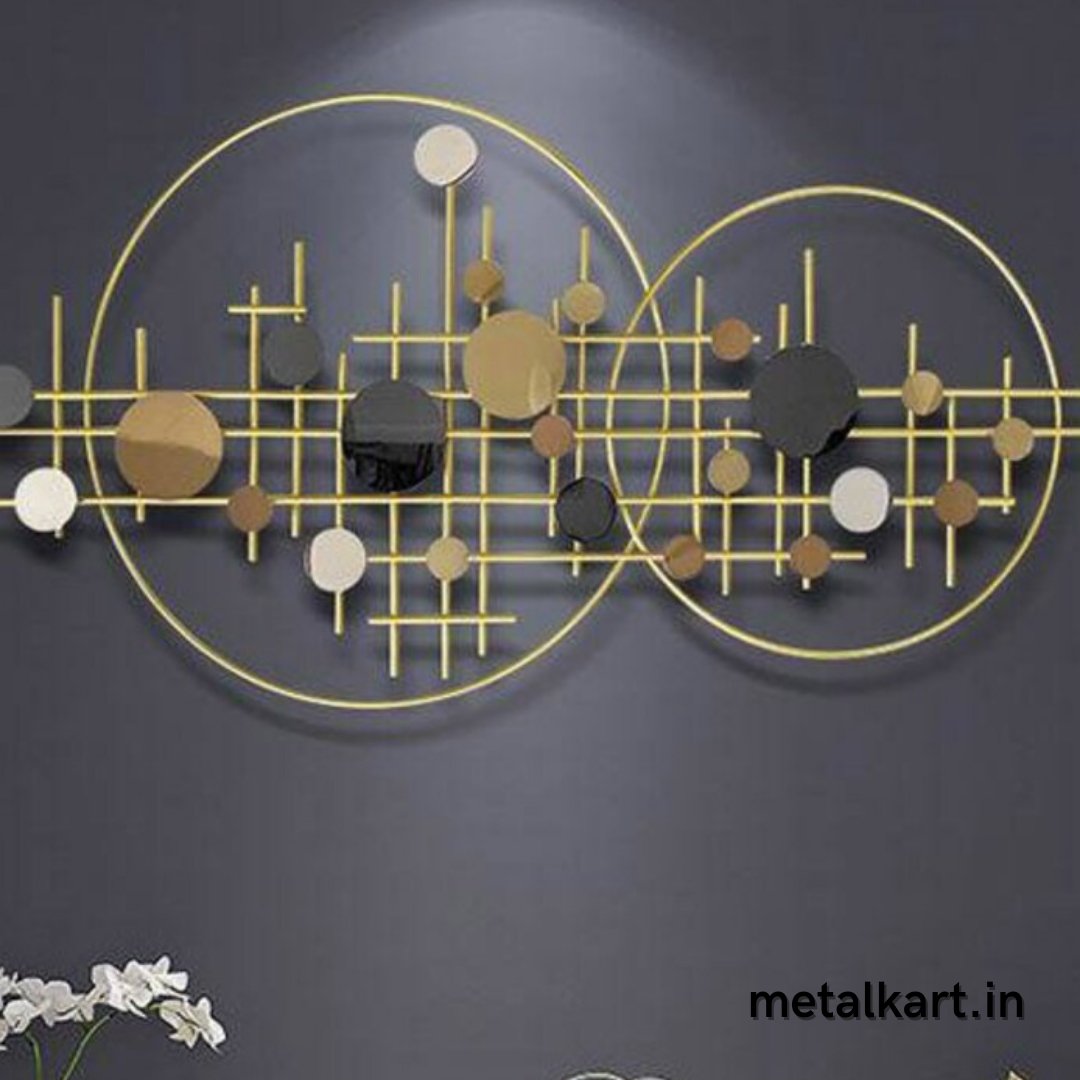 Metallic round shaped wall art with geometrical blocks (55 x 22 Inches)