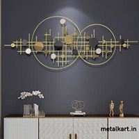 Thumbnail for Metallic round shaped wall art with geometrical blocks (55 x 22 Inches)