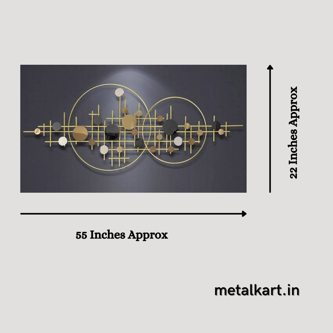 Metallic round shaped wall art with geometrical blocks (55 x 22 Inches)