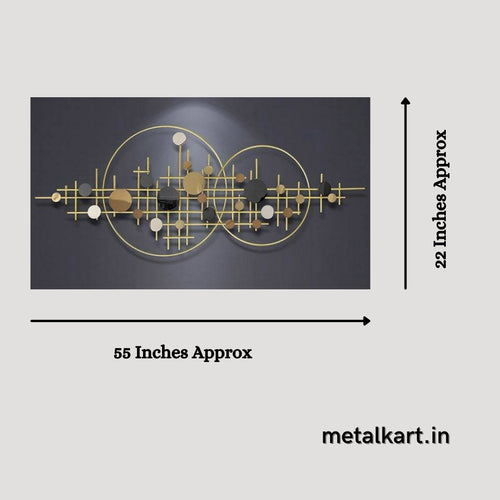 Metallic round shaped wall art with geometrical blocks (55 x 22 Inches)