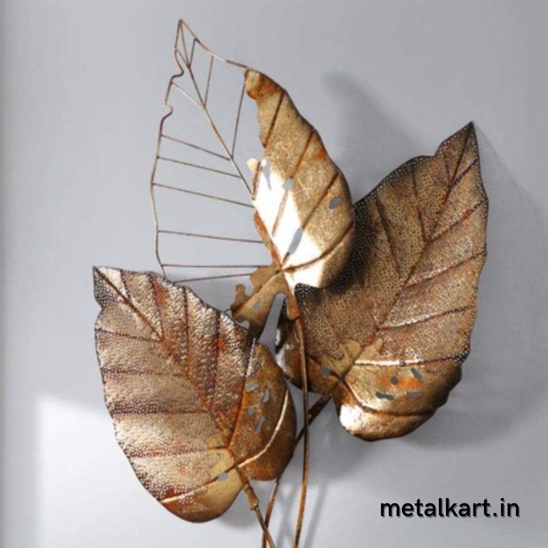 Metallic sacred leaf design 3D wall accent (37 x 20 Inches)