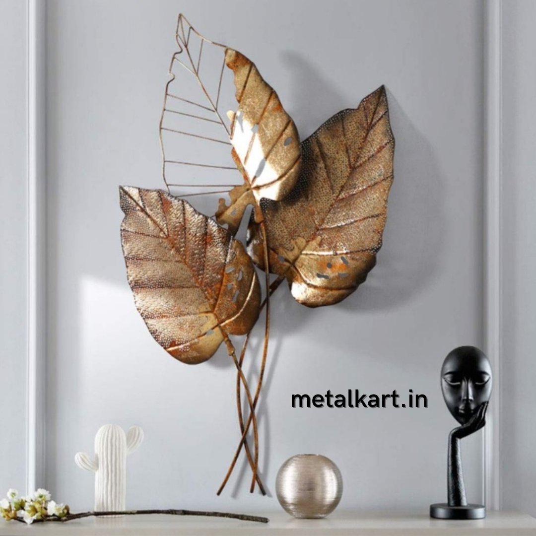 Metallic sacred leaf design 3D wall accent (37 x 20 Inches)