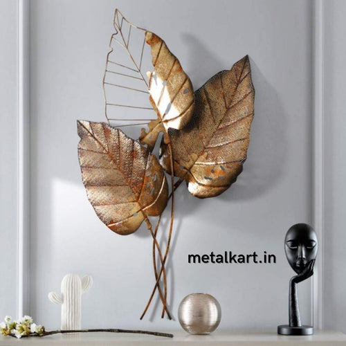 Metallic sacred leaf design 3D wall accent (37 x 20 Inches)