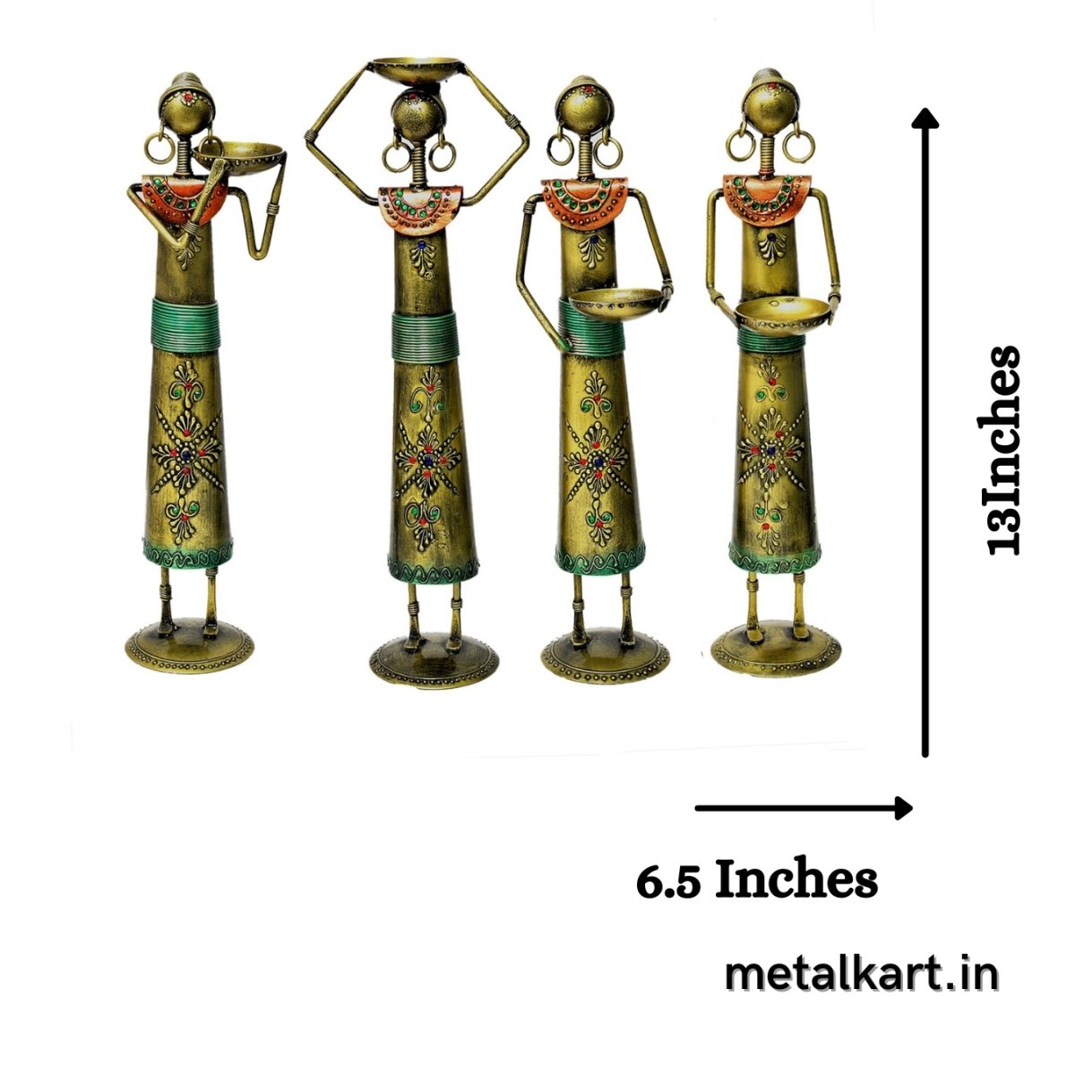 Metallic Set of 4 Rural Working Women For Table top (5.5*3*13Inches approx)