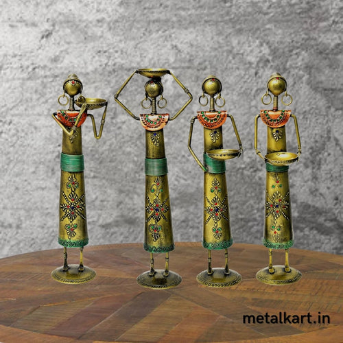 Metallic Set of 4 Rural Working Women For Table top (5.5*3*13Inches approx)