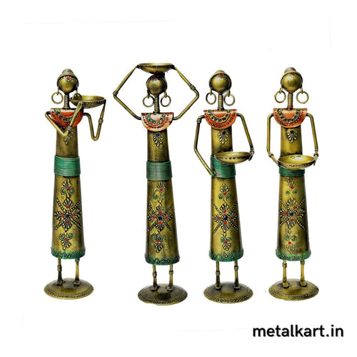 Metallic Set of 4 Rural Working Women For Table top (5.5*3*13Inches approx)