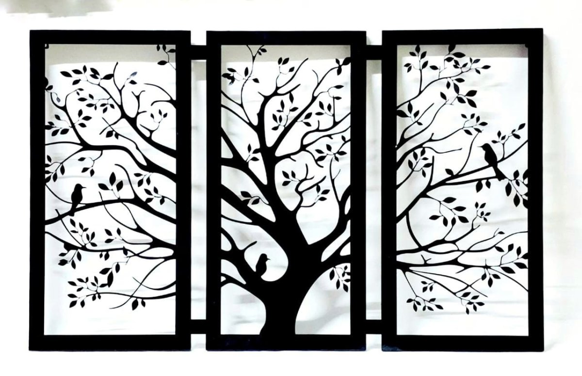 Metallic Shady tree with Birds wall design