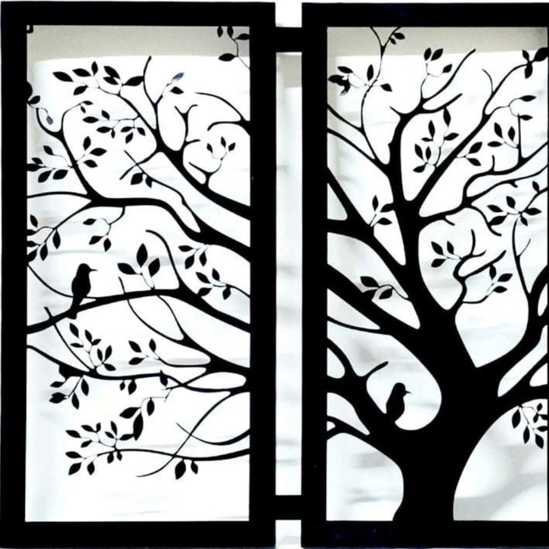 Metallic Shady tree with Birds wall design