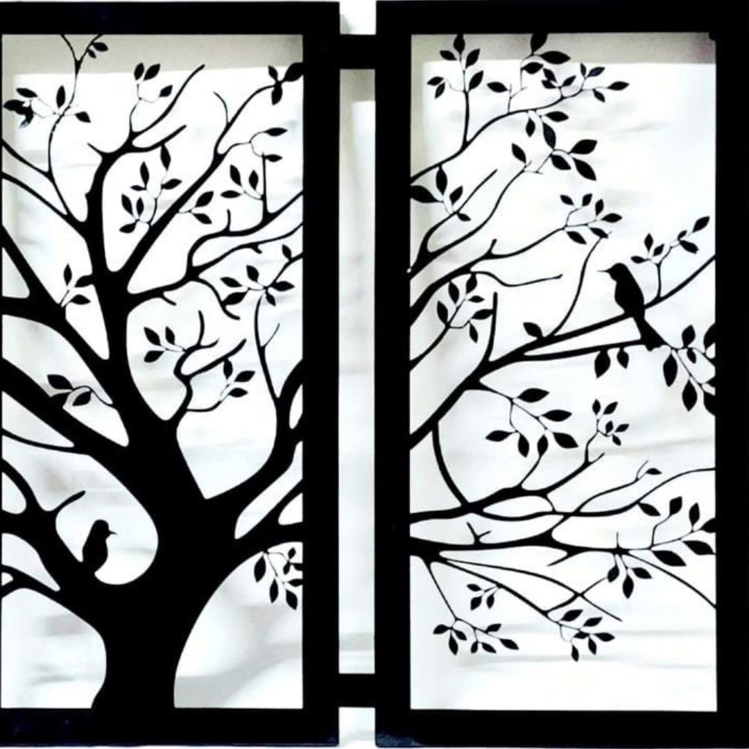 Metallic Shady tree with Birds wall design