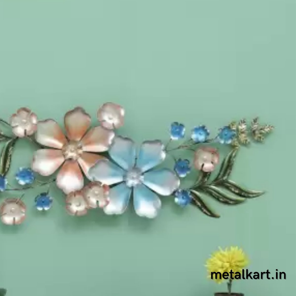 Metallic Sparkling Rhinestone Flowers Wall Hanging (51 x 16 Inches)