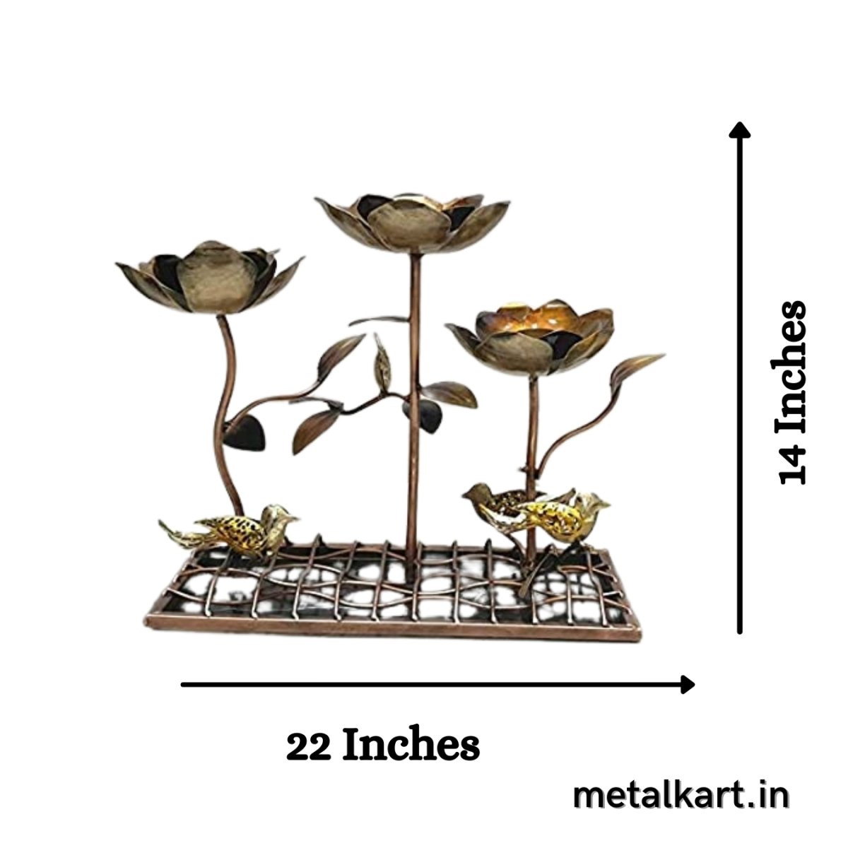 Metallic T-LITE Stand in Lotus Flower with Birds Table décor (22*8*14 Inches)