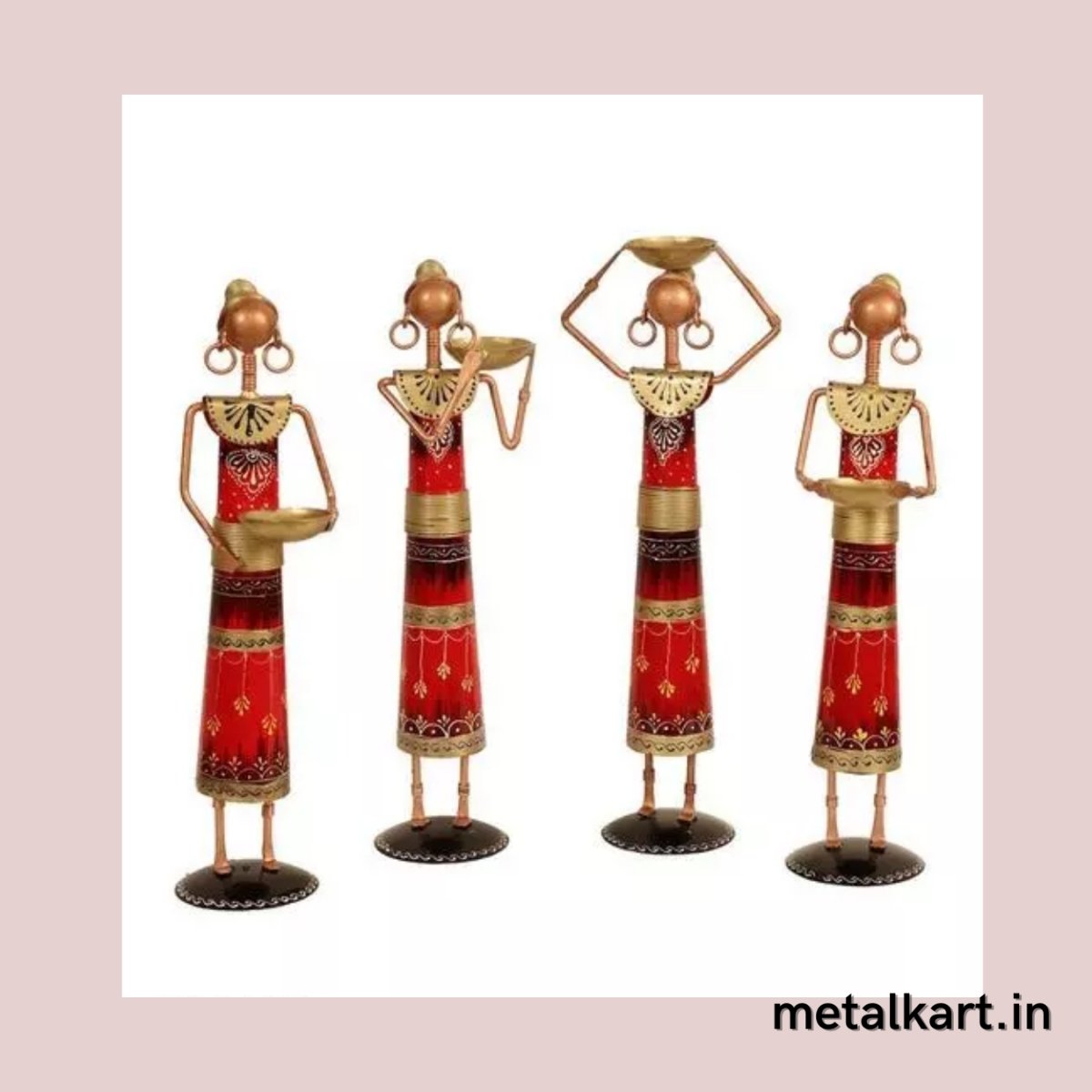 Metallic Traditional Working Ladies Set of 4 Table top (6.5*6.5*14.5 Inches approx)