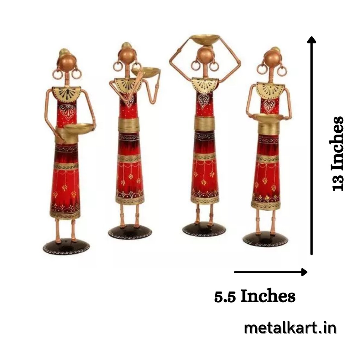 Metallic Traditional Working Ladies Set of 4 Table top (6.5*6.5*14.5 Inches approx)