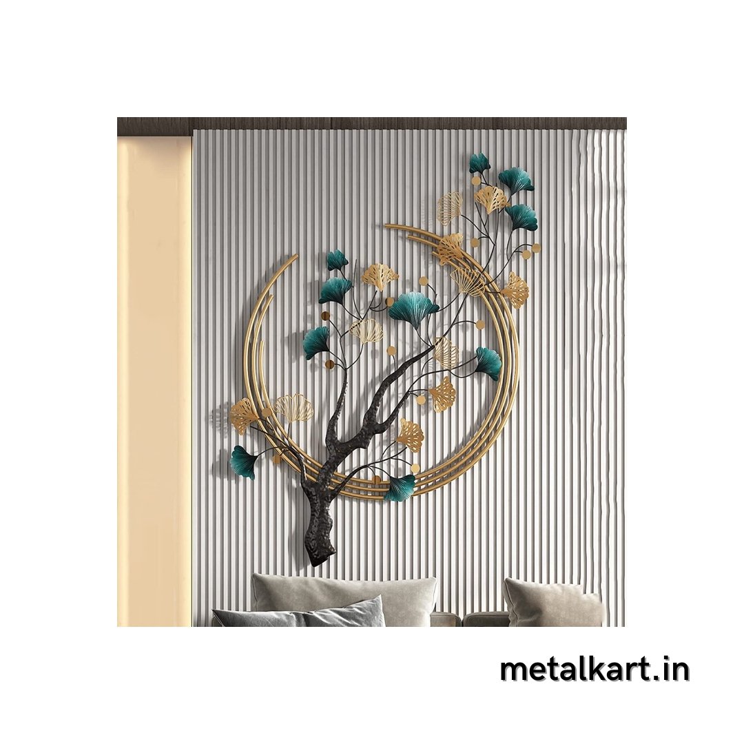 Metallic tree embracing moon wall hanging (48 x 28 Inches)