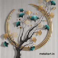 Thumbnail for Metallic tree embracing moon wall hanging (48 x 28 Inches)