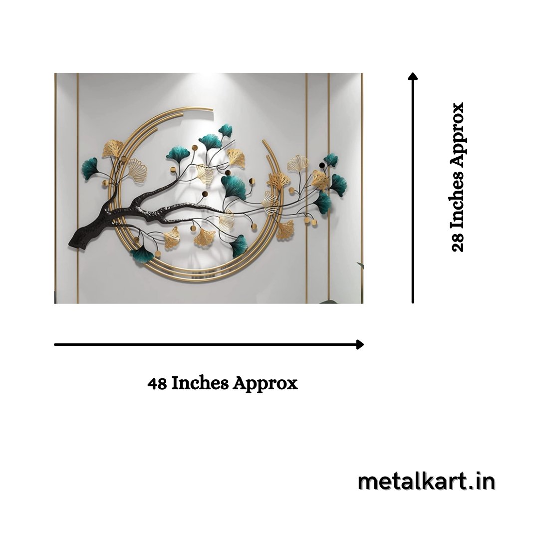 Metallic tree embracing moon wall hanging (48 x 28 Inches) - Punam