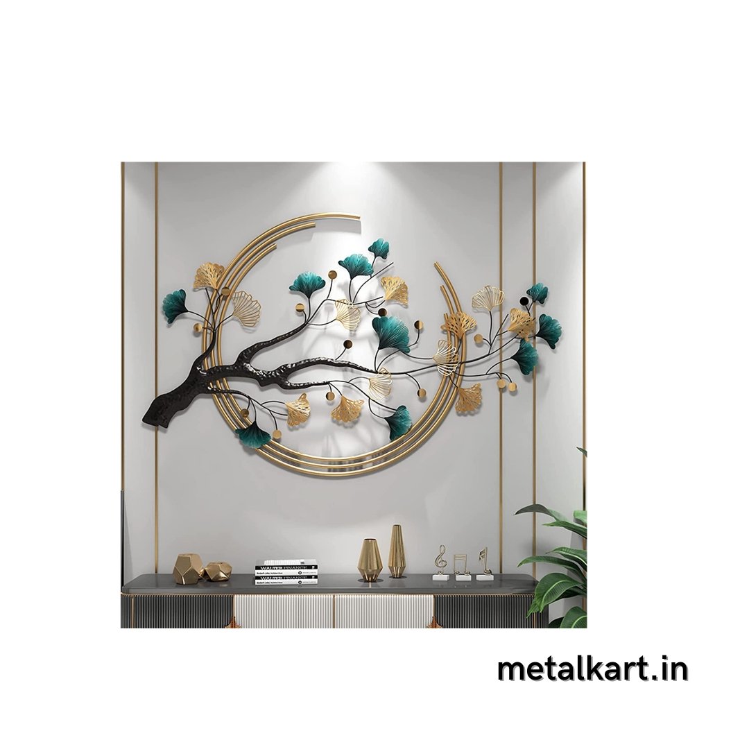 Metallic tree embracing moon wall hanging (48 x 28 Inches)