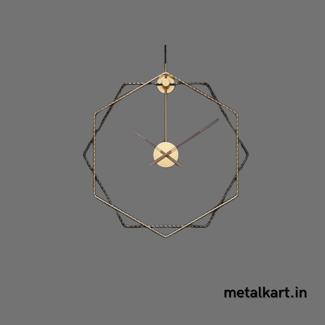 Metallic Two Hexagonal Wall Clock (24 Inches)
