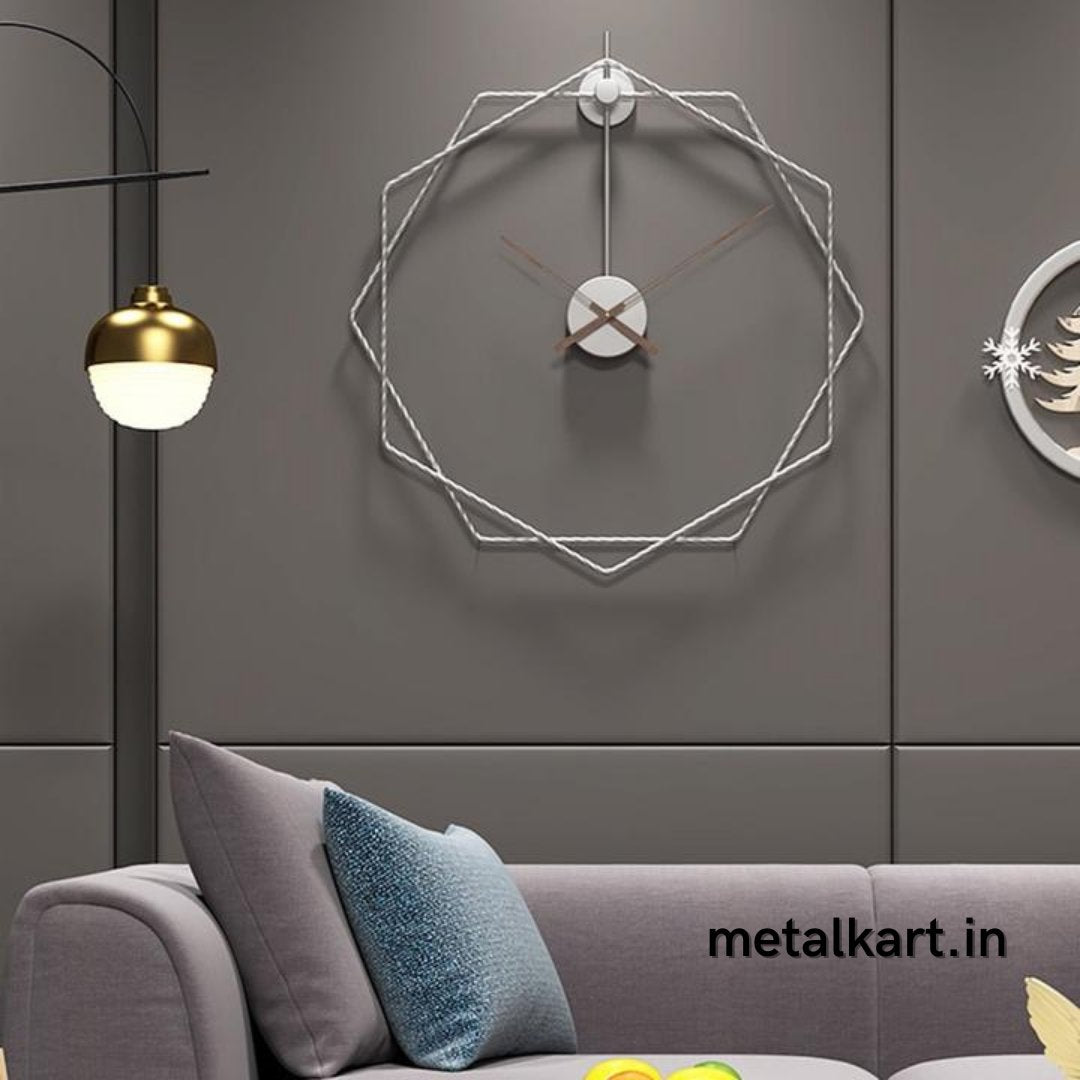 Metallic Two Hexagonal Wall Clock (24 Inches)