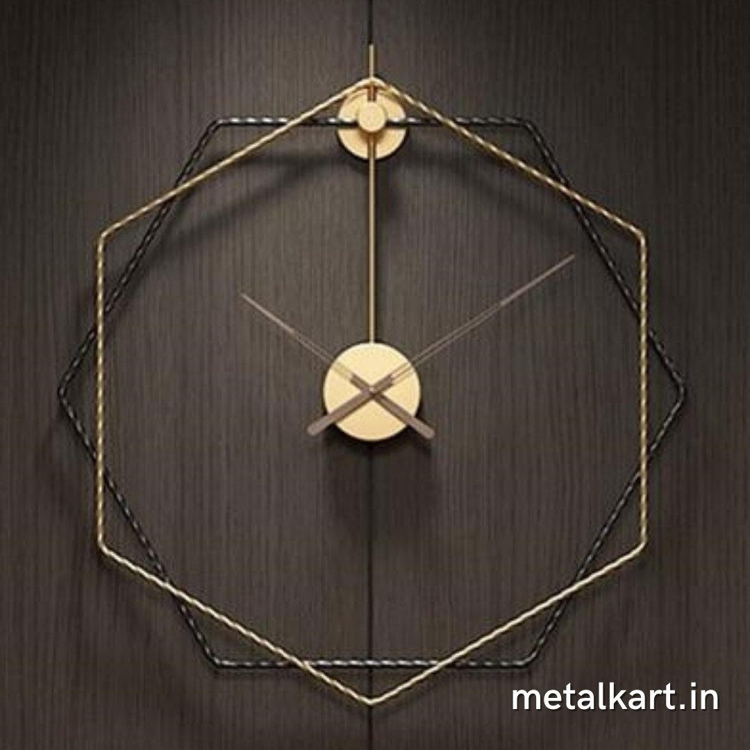 Metallic Two Hexagonal Wall Clock (24 Inches)