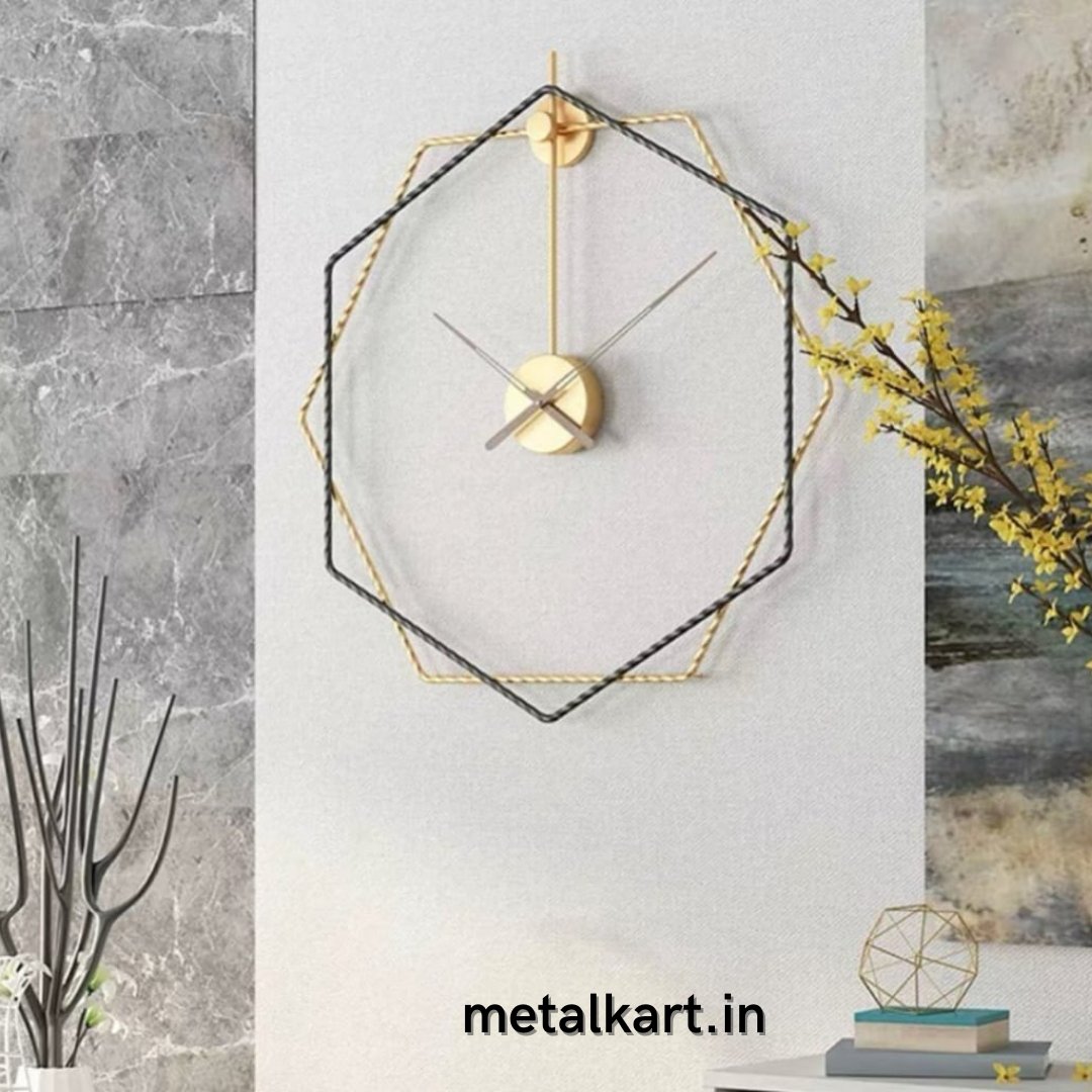 Metallic Two Hexagonal Wall Clock (24 Inches)