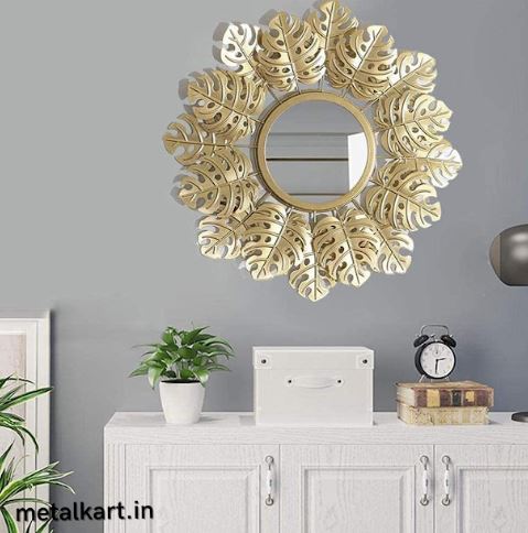 Metallic Unique Monstera Leaf Wall Mirror (24 x 24 Inches)