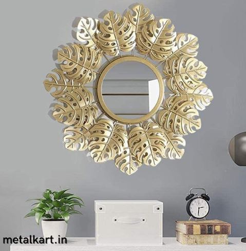 Metallic Unique Monstera Leaf Wall Mirror (24 x 24 Inches)