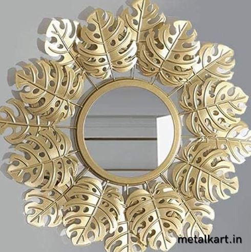 Metallic Unique Monstera Leaf Wall Mirror (24 x 24 Inches)